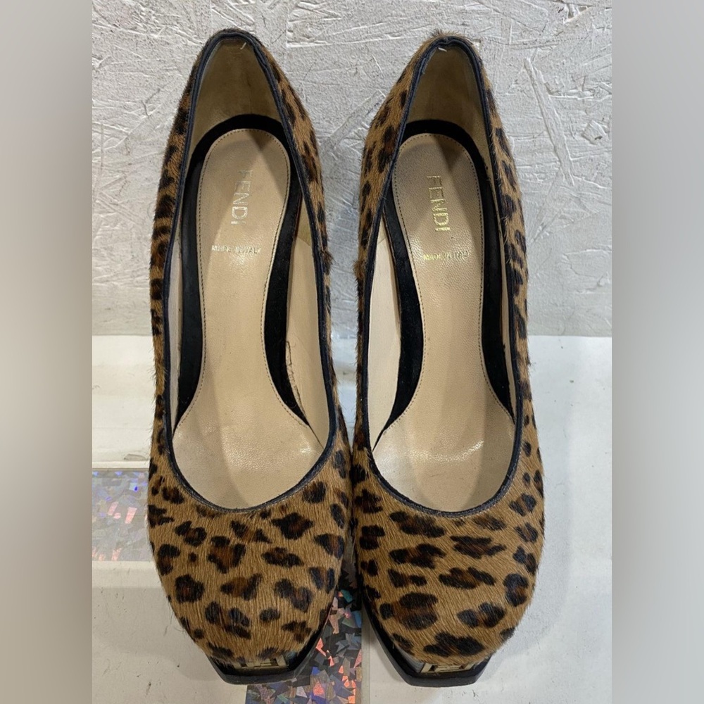 Fendi Brown Leopard Print Calf Hair Heels